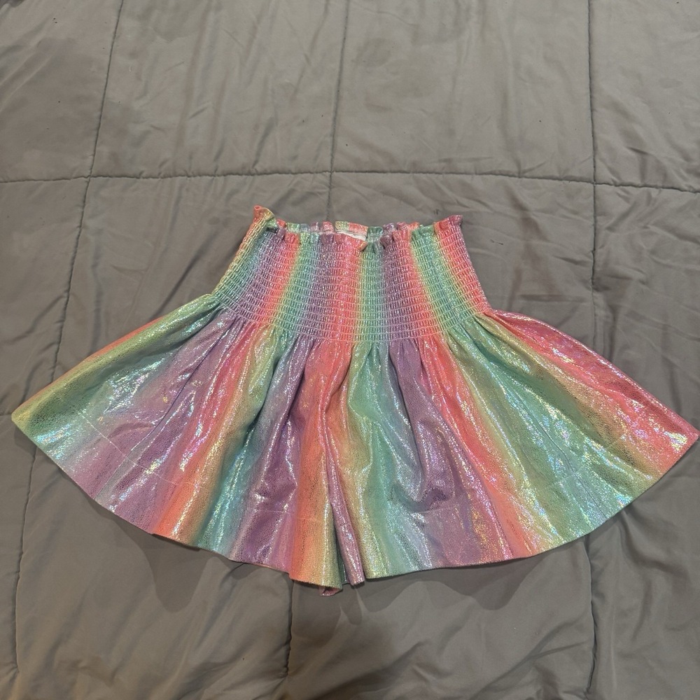 Queen of Sparkles Rainbow Preppy Swing Shorts high waist smocked Medium M